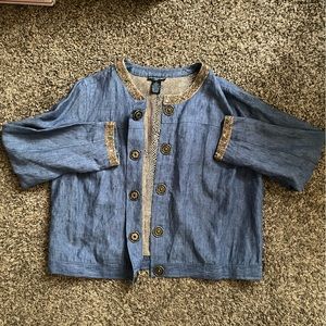 Saint Tropez West Blue Women’s 100%Linen jacket. Poly lining w/ Embroidery sz 1x